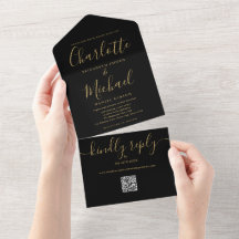 Zwart En Goud QR Code Minimalistische Trouwdag