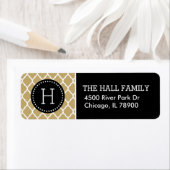 Zwart en Goud Quatrefoil Monogram Etiket (Insitu)