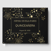 Zwart en goud Quinceanera Gastenboek (Voorkant)