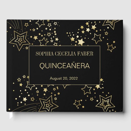 Zwart en goud Quinceanera Gastenboek (Voorkant)