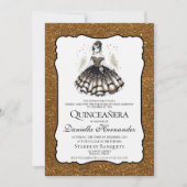 Zwart en goud Quinceañera Kaart (Voorkant)
