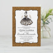 Zwart en goud Quinceañera Kaart (Staand voorkant)