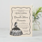 Zwart en goud Quinceañera Kaart (Staand voorkant)