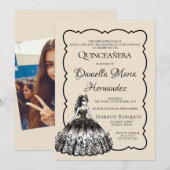 Zwart en goud Quinceañera Kaart (Voorkant / Achterkant)