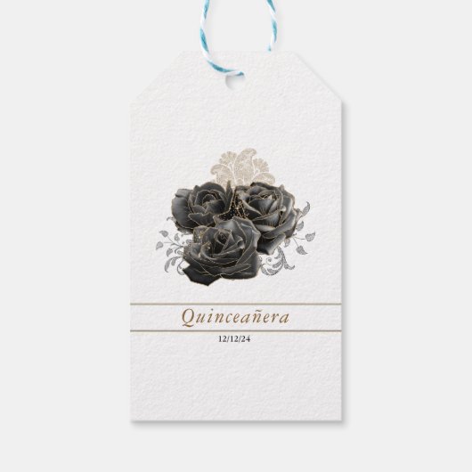 Zwart en Goud Quinceañera Party Favor Labels Cadeaulabel (Achterkant)