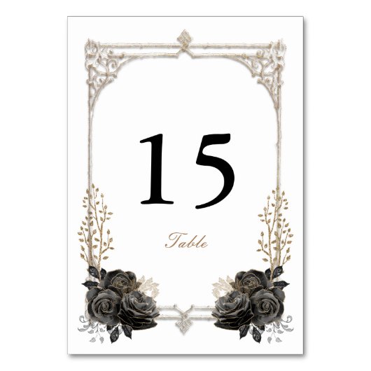 Zwart en Goud Quinceañera Tafelnummer Kaart (Voorkant)