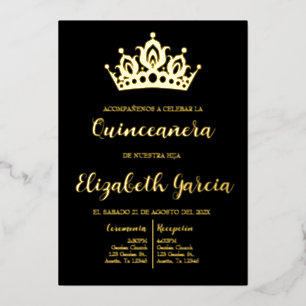 Zwart en goud quinceañera uitnodigen folie uitnodiging