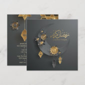 Zwart en goud Ramadan Halve Maan en Lantaarns Kaart (Voorkant / Achterkant)