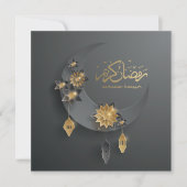 Zwart en goud Ramadan Halve Maan en Lantaarns Kaart (Voorkant)