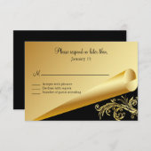 Zwart en goud reactie RSVP kaartje (Voorkant / Achterkant)