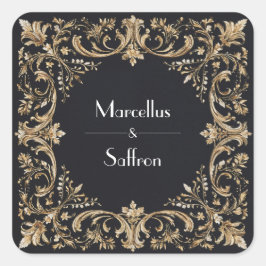 Zwart en Goud Regal Border Wedding Sticker