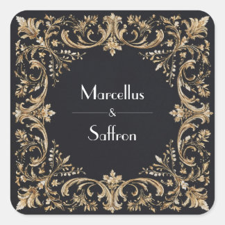 Zwart en Goud Regal Border Wedding Sticker