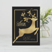 Zwart en goud rendieren vrolijke kerstwensen feestdagenkaart (Staand voorkant)
