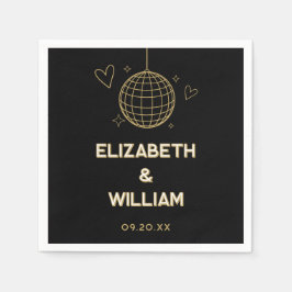 Zwart en goud Retro Disco Groovy 70s bruiloft Servet