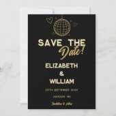 Zwart en goud Retro Disco Groovy Fotobruiloft Save The Date (Voorkant)
