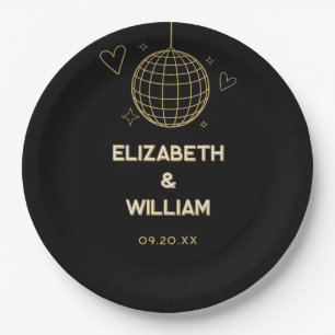 Zwart En Goud Retro Disco Groovy Jaren 70 Huwelijk Papieren Bordje