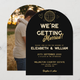 Zwart en Goud Retro Disco Groovy Trouwfoto Kaart