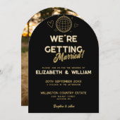 Zwart en Goud Retro Disco Groovy Trouwfoto Kaart (Voorkant / Achterkant)