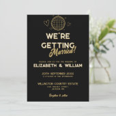 Zwart en goud Retro Disco Groovy Wedding Kaart (Staand voorkant)