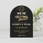 Zwart en goud Retro Disco Groovy Wedding Kaart (Staand voorkant)