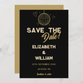 Zwart en goud Retro Disco Groovy Wedding Save The Date (Voorkant / Achterkant)