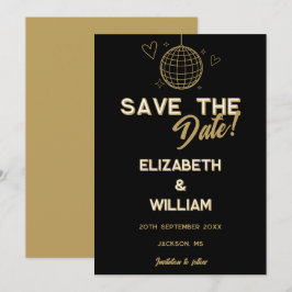 Zwart en goud Retro Disco Groovy Wedding Save The Date