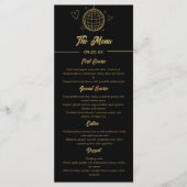 Zwart en goud Retro Groovy Disco 70s bruiloft Menu (Voorkant)