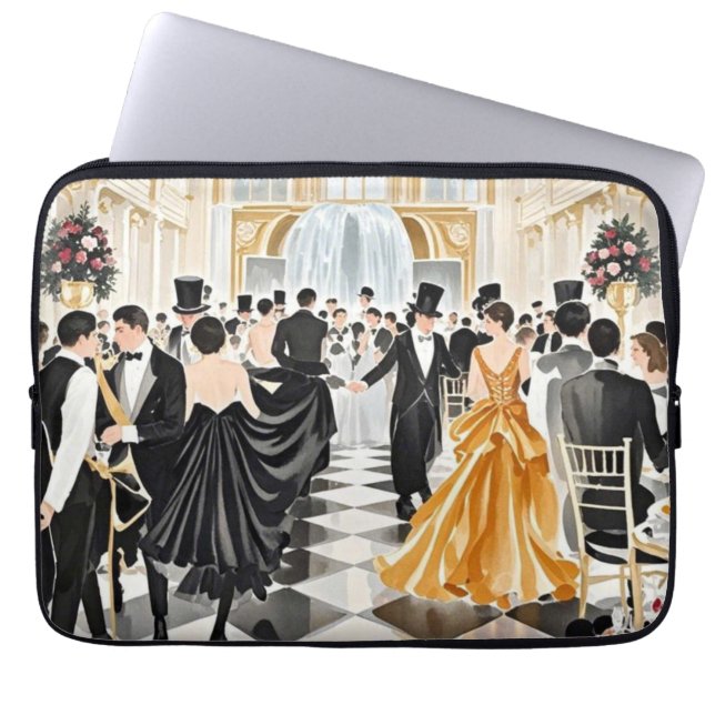 Zwart en goud, Rijke luxe, Moulin rouge stijl Laptop Sleeve (Voorkant)