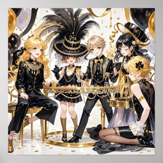 Zwart en goud, Rijke luxe, Moulin rouge stijl Poster (Voorkant)