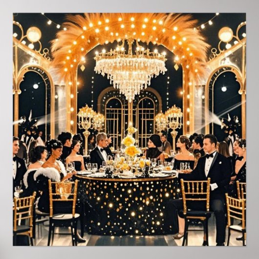 Zwart en goud, Rijke luxe, Moulin rouge stijl Poster (Voorkant)