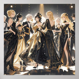 Zwart en goud, Rijke luxe, Moulin rouge stijl Poster