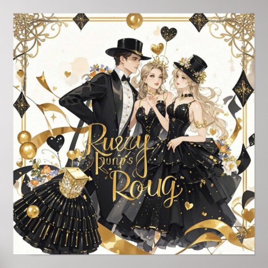 Zwart en goud, Rijke luxe, Moulin rouge stijl Poster (Voorkant)