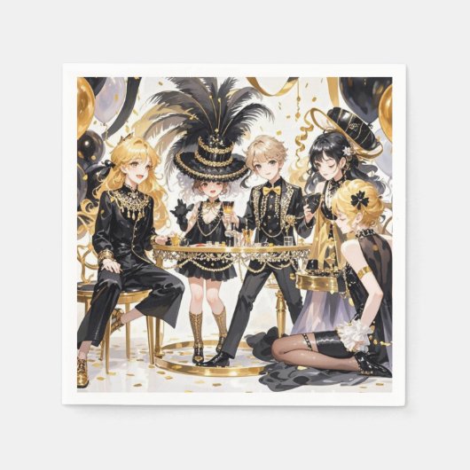 Zwart en goud, Rijke luxe, Moulin rouge stijl Servet (Voorkant)