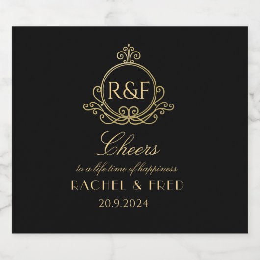 Zwart en Goud Roaring 20s Gatsby Wedding Sparkling Wijnetiket (Enkel label)