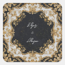 Zwart en Goud Rococo Lijst Wedding Sticker