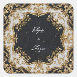 Zwart en Goud Rococo Lijst Wedding Sticker