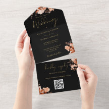 Zwart en goud roestige bloemencode QR Code herfstt