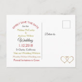 Zwart en Goud Rood Rose Save the Date Briefkaarten (Achterkant)