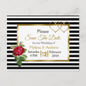 Zwart en Goud Rood Rose Save the Date Briefkaarten (Voorkant)
