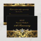 Zwart en goud Roos 50e Jubileum RSVP (Voorkant / Achterkant)