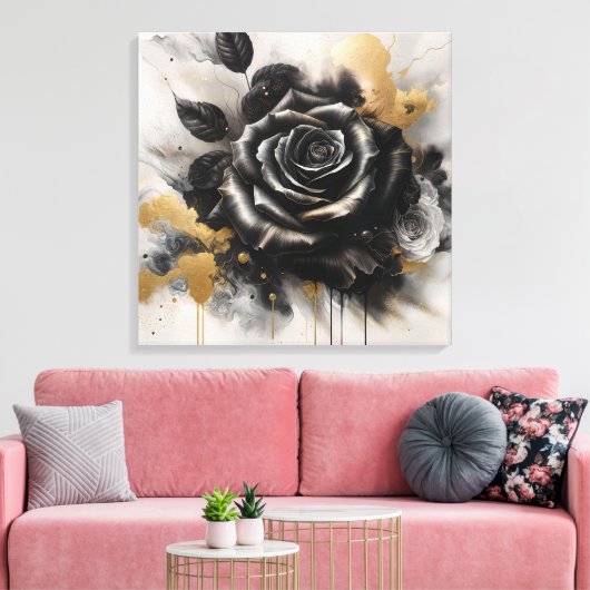 Zwart en goud Roos Canvas Afdruk (Insitu (Woonkamer))