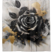 Zwart en goud Roos Douchegordijn (Voorkant)