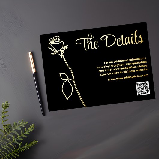 Zwart en Goud Roos knop QR code Details kaart