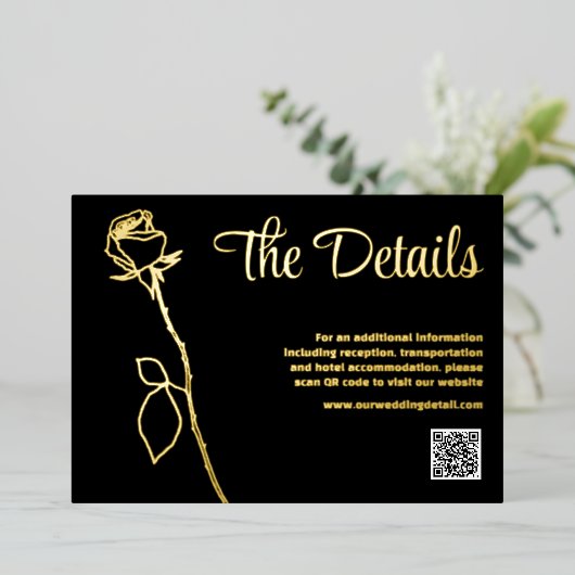 Zwart en Goud Roos knop QR code Details kaart (Staand Voorkant)