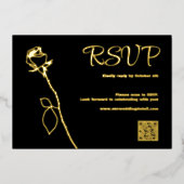 Zwart en Goud Roos knop QR code RSVP Bruiloft Folie Feestdagenkaart (Voorkant)