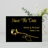 Zwart en Goud Roos knop Save the Date kaart (Staand Voorkant)
