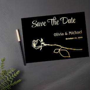 Zwart en Goud Roos knop Save the Date kaart