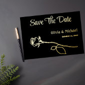 Zwart en Goud Roos knop Save the Date kaart