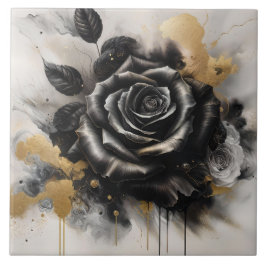Zwart en goud Roos Tegeltje