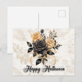 Zwart en Goud Rozen Bladeren Foliage Halloween Feestdagenkaart (Voorkant / Achterkant)